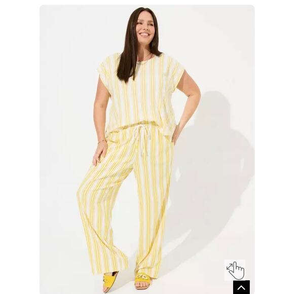 Torrid Pull One Wide Leg Linen Pants High-Rise Stretch Yellow Striped Sz 2R/2XL - Picture 1 of 11